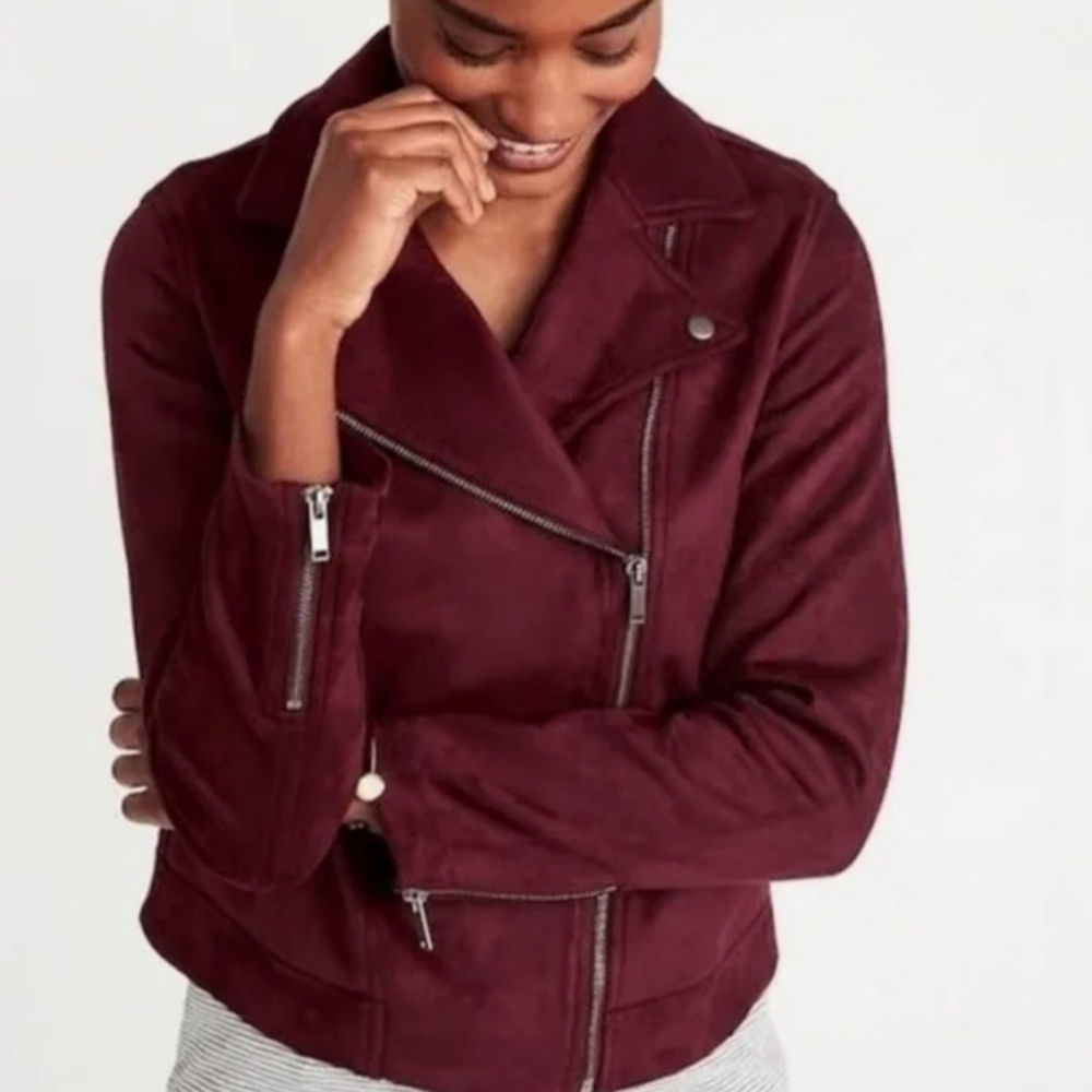 Old Navy Women's Burgundy Suede Moto Jacket